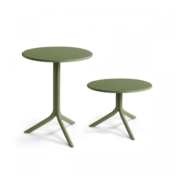 Mesa Spritz Nardi Italia color Agave — vista de las dos alturas ajustables, mesa alta y mesa baja, sobre fondo blanco de estudio