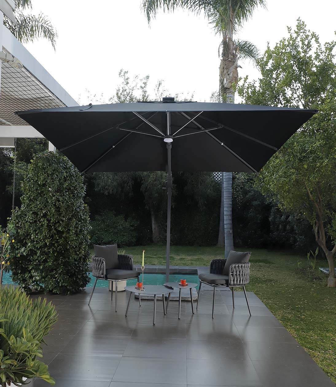Quitasol Oslo 3×3 Negro LED – con Cruceta - bCasual - OSLOLED3T
